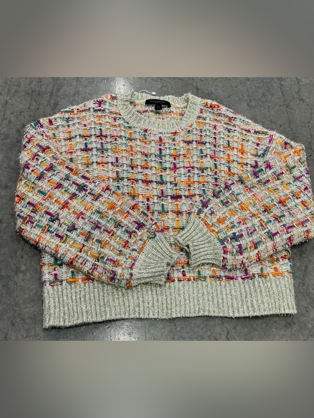 Marc New York by Andrew Marc Multicolor Metalli Tinsel Tweed Knit Sweater large